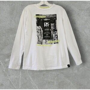 DKNY Boys Crew Neck Long Sleeve New York City Print T-Shirt White Size XL